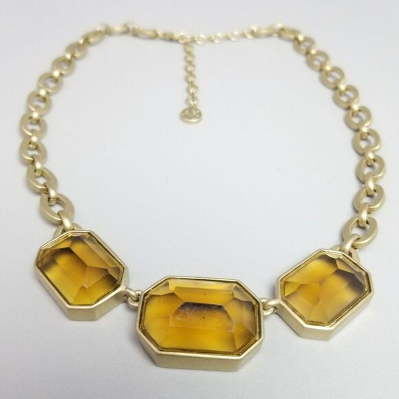 Vintage Anne Klein Gold Tone and Amber Rhinestone Adjustable Necklace, Estate - Picture 3 of 7